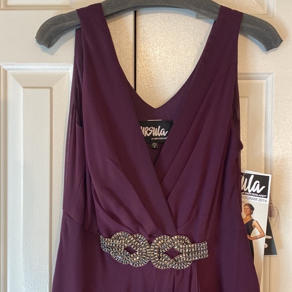 Ursula Size 8 Chiffon Floor Length Dress in Raisin w/ Statement Piece & V Neck - Picture 2 of 10